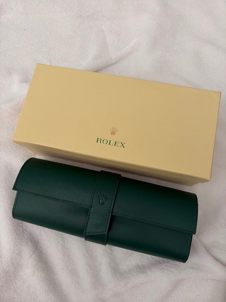 Rolex Green Leather Watch Roll Travel Case